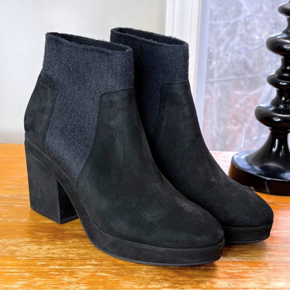 Eileen Fisher Nubuck Leather Block Heel Booties - Picture 3 of 12